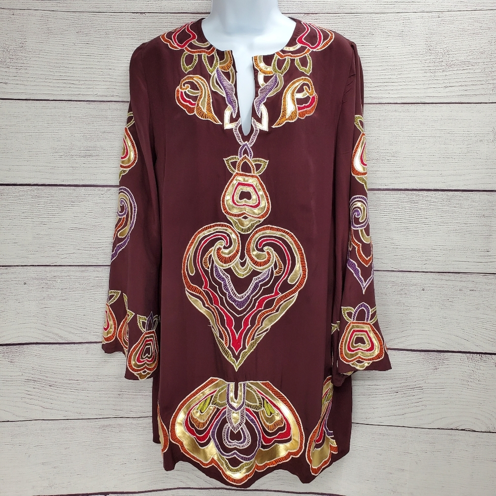Joolay Tunic Mini Embroidered Chiffon Dress Size S
